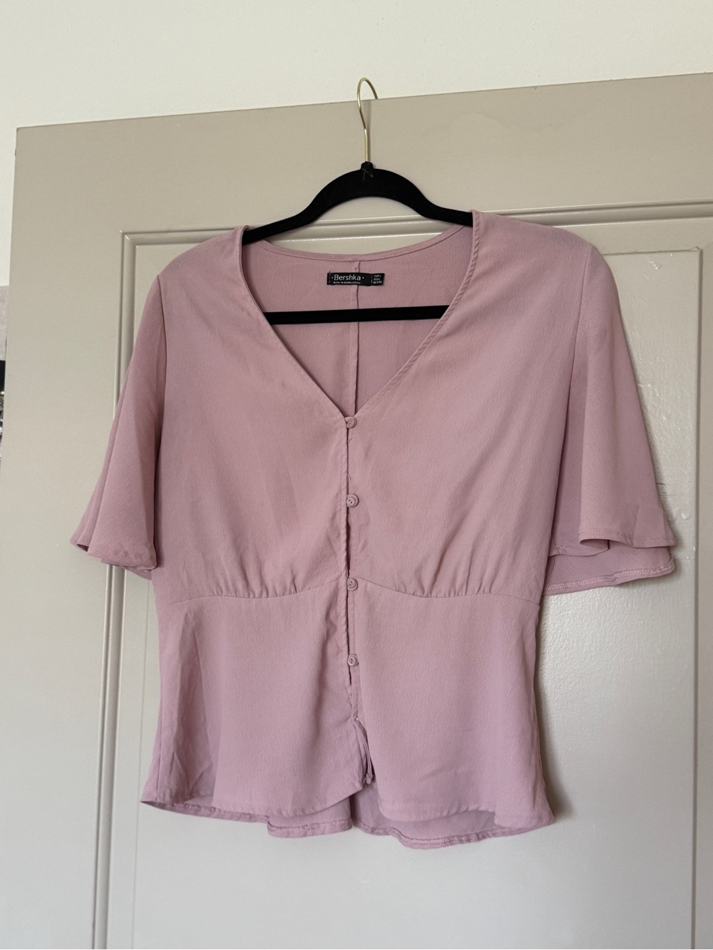 Bershka Dusty Pink V-Neck Button-Front Blouse